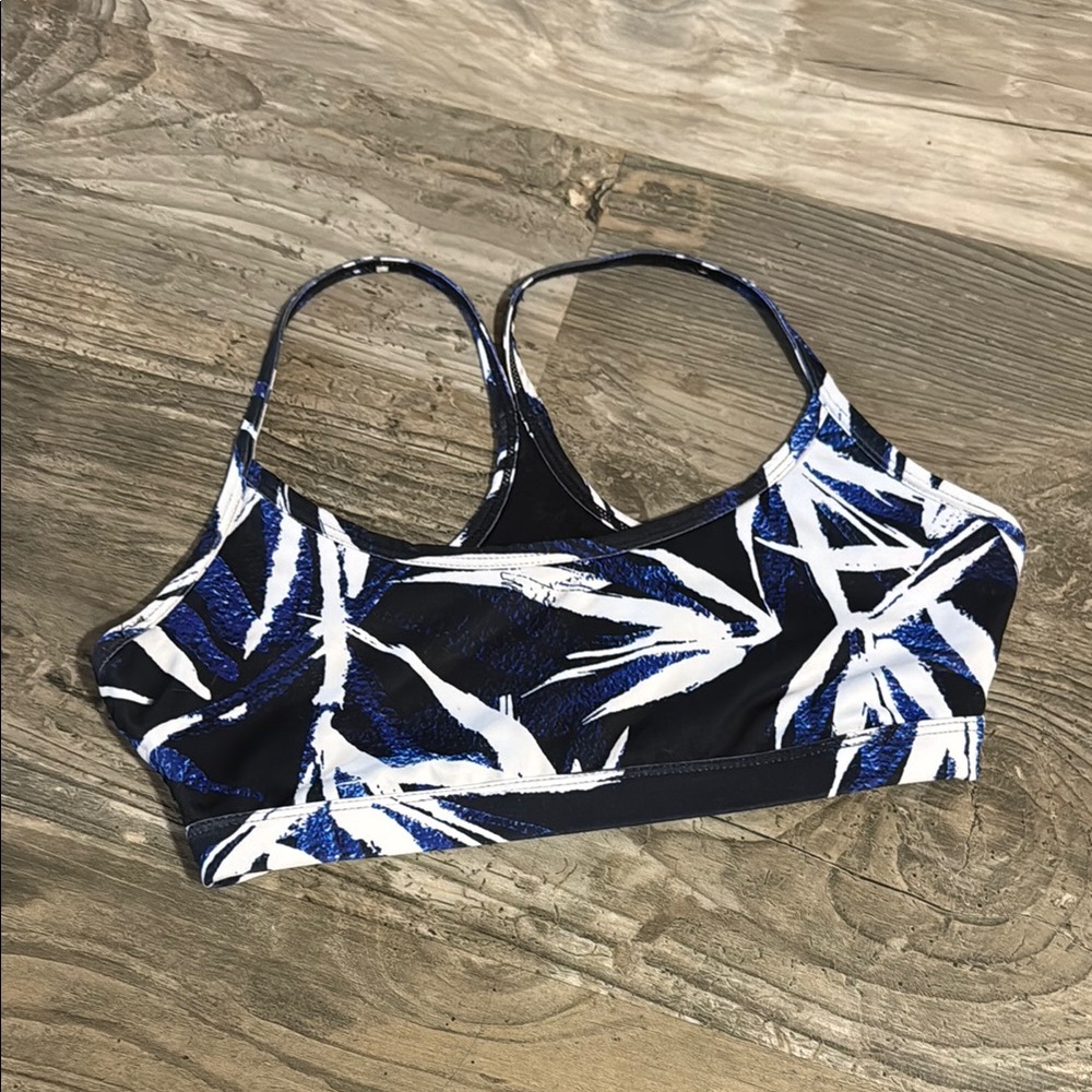 Fabletics Blue and White Low Impact Racerback Sports Bra